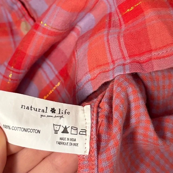 Natural Life Montana Cotton Gauze Top - Pink Lavender Plaid - Women’s Small Boho - Picture 5 of 6